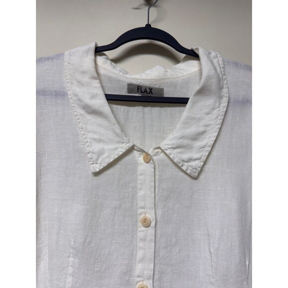FLAX 100% Linen Button Front 3/4 Sleeve Collared Blouse, Lagenlook, Sz L - Picture 3 of 9